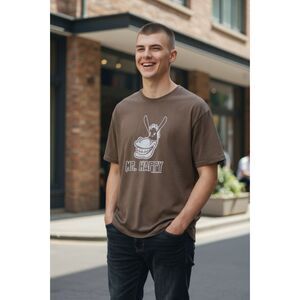 Unisex TNT Brown Mr. Happy Graphic Donkey Mule Funny T Shirt Large